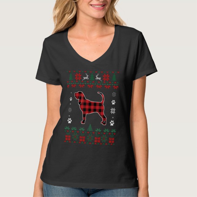 Camiseta Sangue Cachorro Pajama Xadrez Vermelha Sw de Natal (Frente)