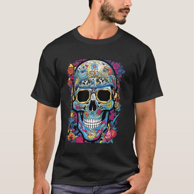 Camiseta Sangue rebelde Caveira Engraçada e Flores (Frente)