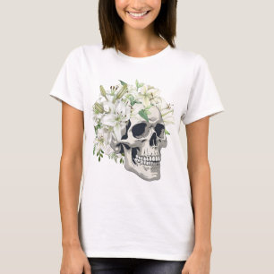 Camiseta Sangue Silencioso: Lírios Branco e Caveira