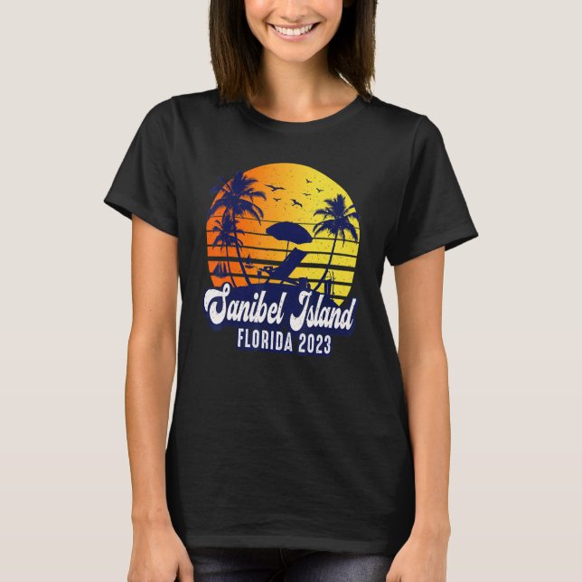 Camiseta Sanibel Island 2023 Florida Sunset Beach Retro (Frente)
