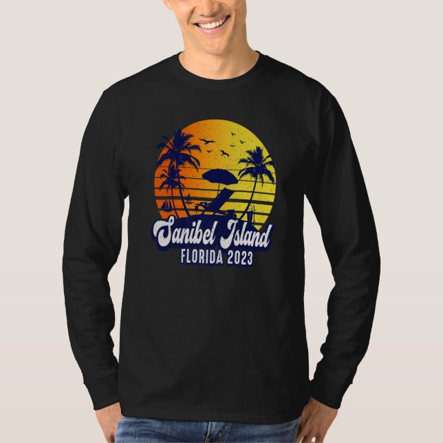 Camiseta Sanibel Island 2023 Florida Sunset Beach Retro Pre (Frente)