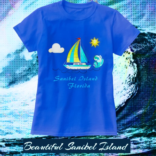 Camiseta Sanibel Island FL Sailboat e Sun (Sanibel Island Sailing Vacation Shirt - available with color choices)