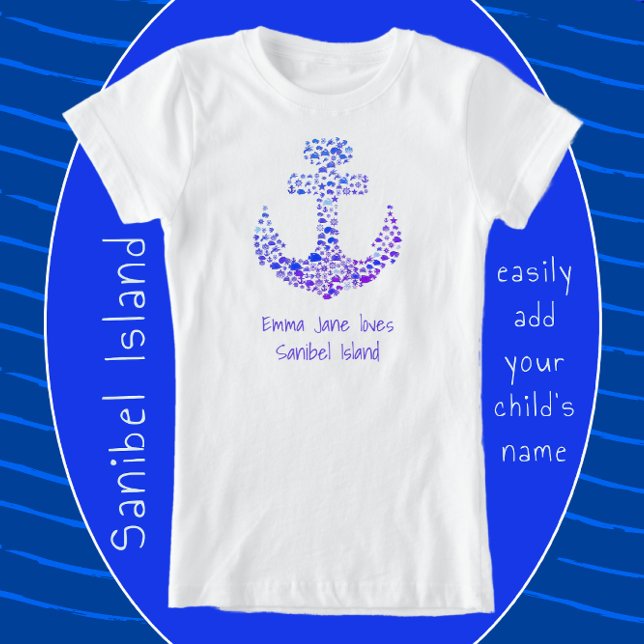 Camiseta Sanibel Island FL Sea Creatures Anchor e Nome (Criador carregado)