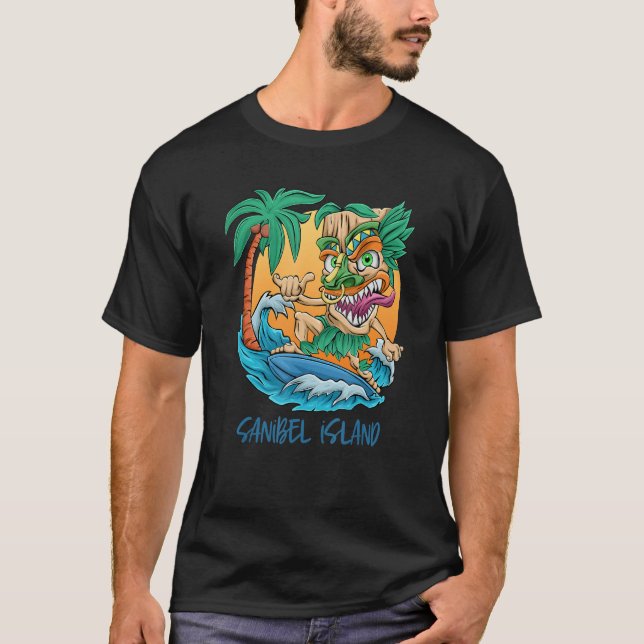 Camiseta Sanibel Island Florida Beach Vacing Surfing Tiki (Frente)