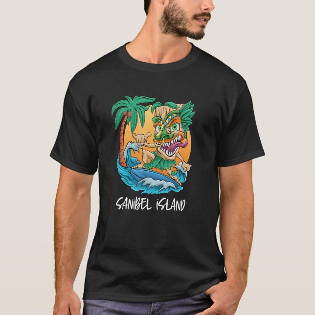 Camiseta Sanibel Island Florida Surfing Tiki Beach Vacation (Frente)