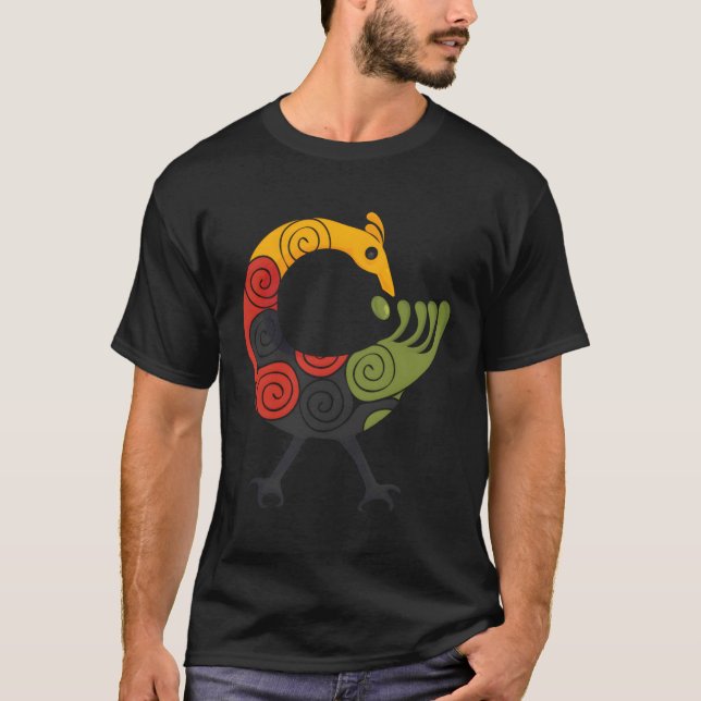 Camiseta Sankofa Bird Adinkra Art Em Cores Pan-Africanas (Frente)