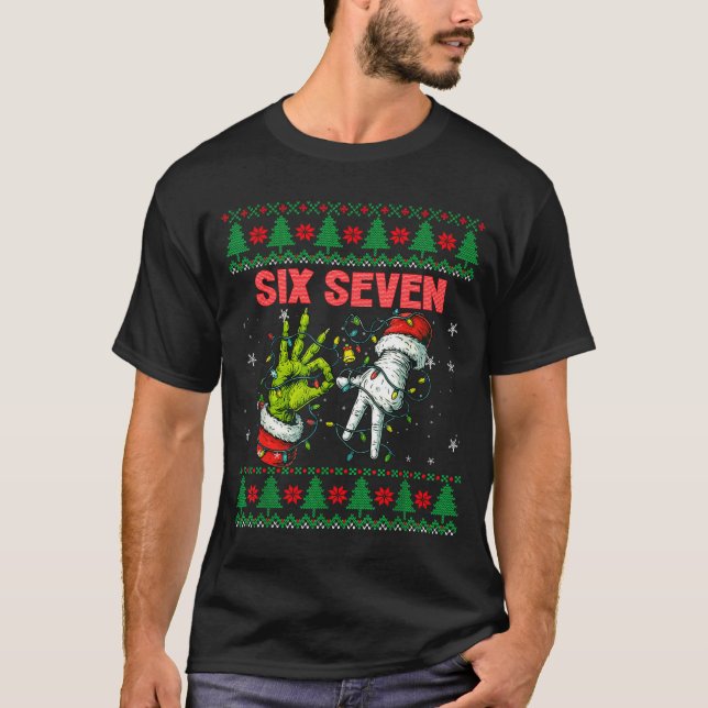 Camiseta Santa 67 Christmas Ugly Sweater Fingers Six Seven  (Frente)