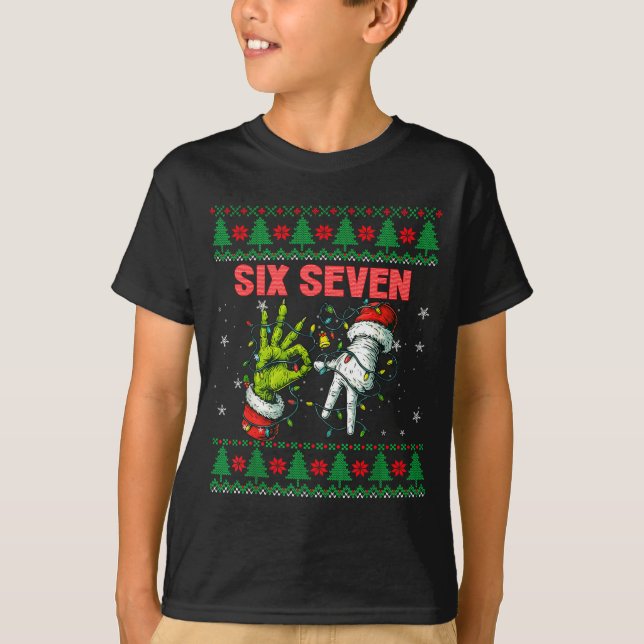 Camiseta Santa 67 Christmas Ugly Sweater Fingers Six Seven  (Frente)