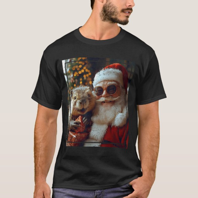 Camiseta Santa And Beaver Selfie Funny Christmas Design  (Frente)