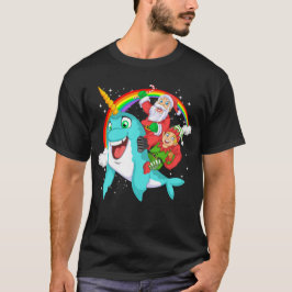 Camiseta santa and elf riding narwhal