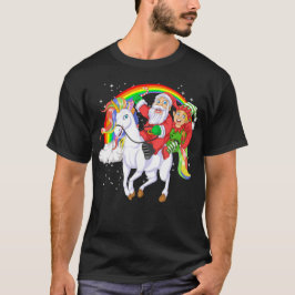 Camiseta santa and elf riding unicorn