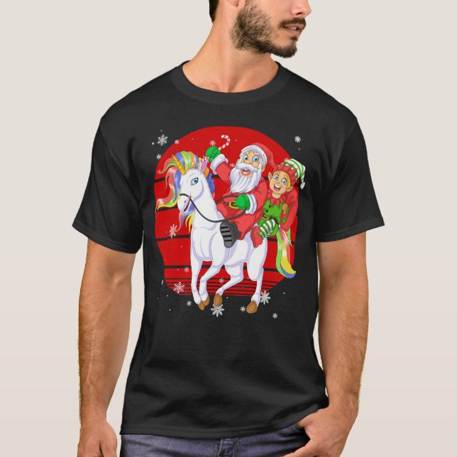 Camiseta santa and elf riding unicorn (Frente)