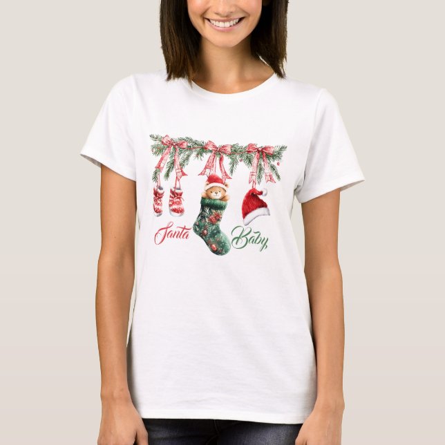 Camiseta Santa Baby Christmas Baby Shower (Frente)