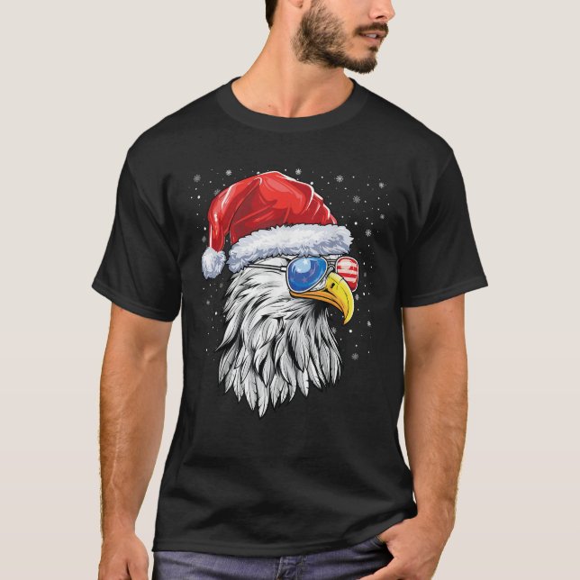Camiseta Santa Bald Eagle Men USA Flag Christmas Patriotic  (Frente)