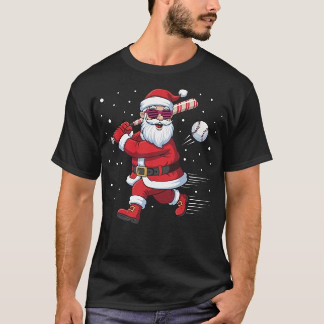Camiseta Santa Baseball Christmas Funny Pajamas Xmas Men  (Frente)