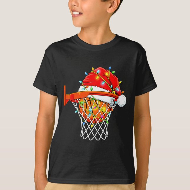 Camiseta Santa Basketball Dunk Christmas Srts For Boys Girl (Frente)