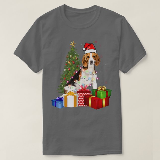 Camiseta Santa Beagle Dog Christmas Tree Light Funny Xmas D (Frente do Design)