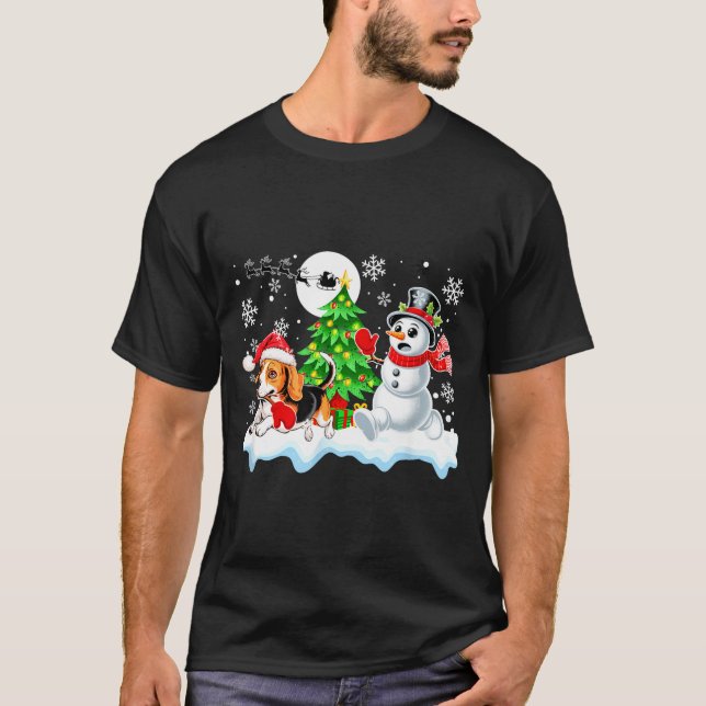 Camiseta Santa Beagle Snowman Running Friends Christmas Own (Frente)