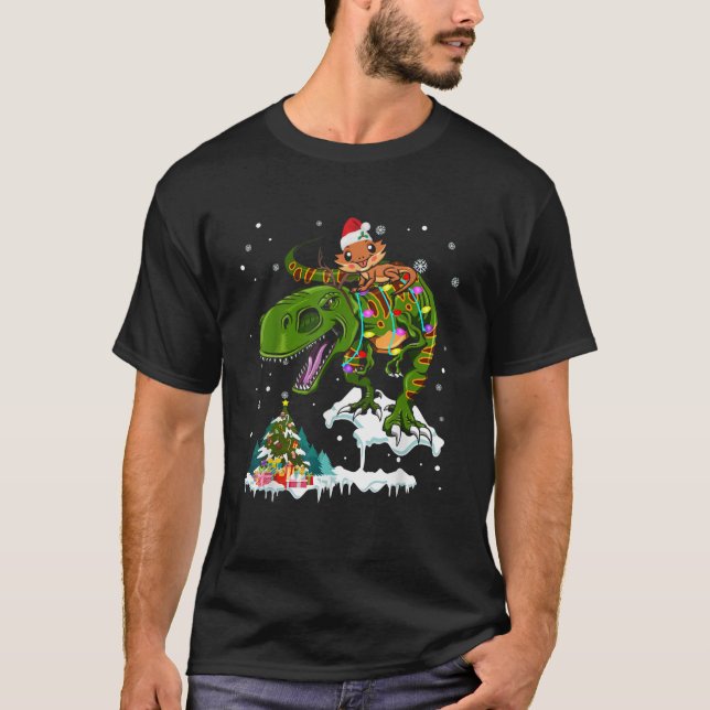Camiseta Santa Bearded Dragon Riding T Rex Reindeer Xmas Li (Frente)