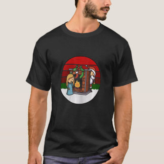 Camiseta Santa Behind Chimney And Girl Christmas XMas Vinta
