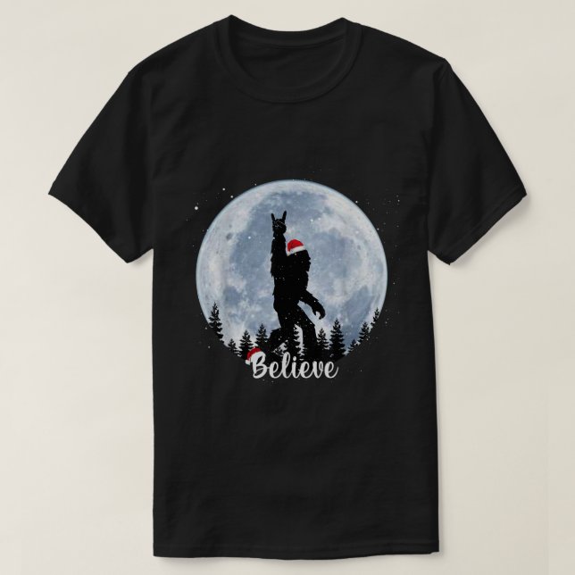Camiseta Santa Bigfoot Christmas Rock Funny Sasquatch Belie (Frente do Design)