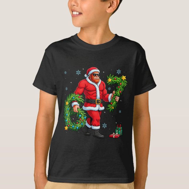 Camiseta Santa Bigfoot Christmas Tree Sasquatch 67 Six Seve (Frente)