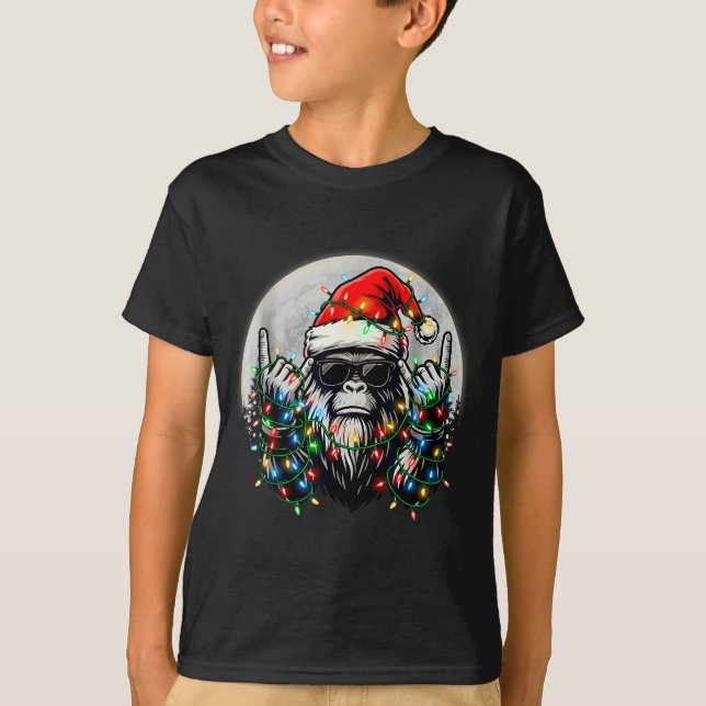 Camiseta Santa Bigfoot Christmas Tree Xmas Lights Funny Sas (Frente)