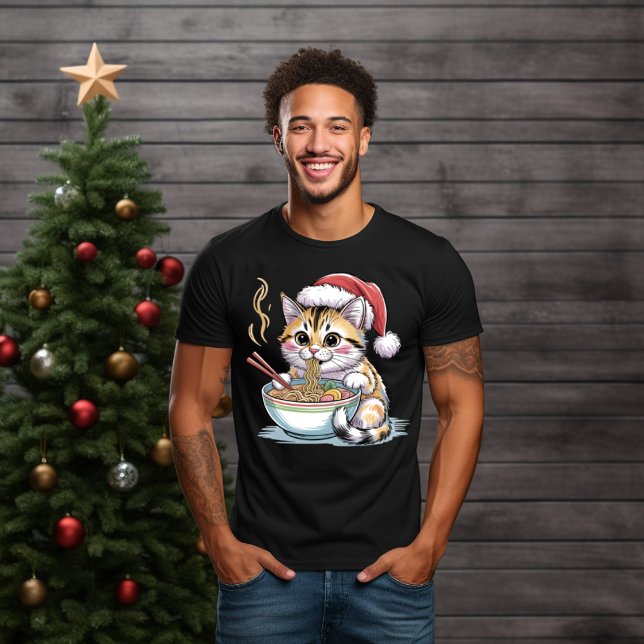 Camiseta Santa Cat Eating Ramen Cute Christmas Kitty (Criador carregado)
