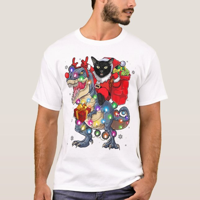 Camiseta Santa Cat Rides T-Rex Christmas (Frente)