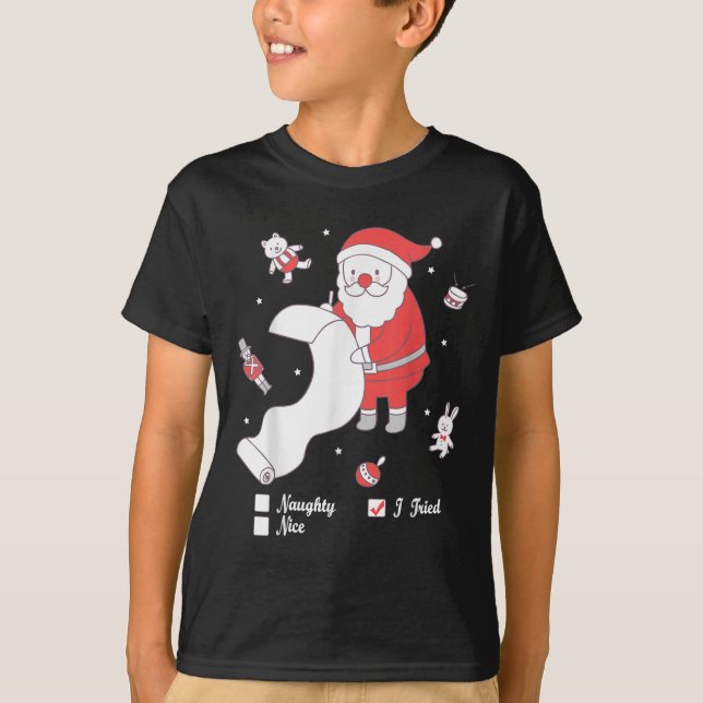 Camiseta Santa Checking The Nice And Naughty List I Tried  (Frente)