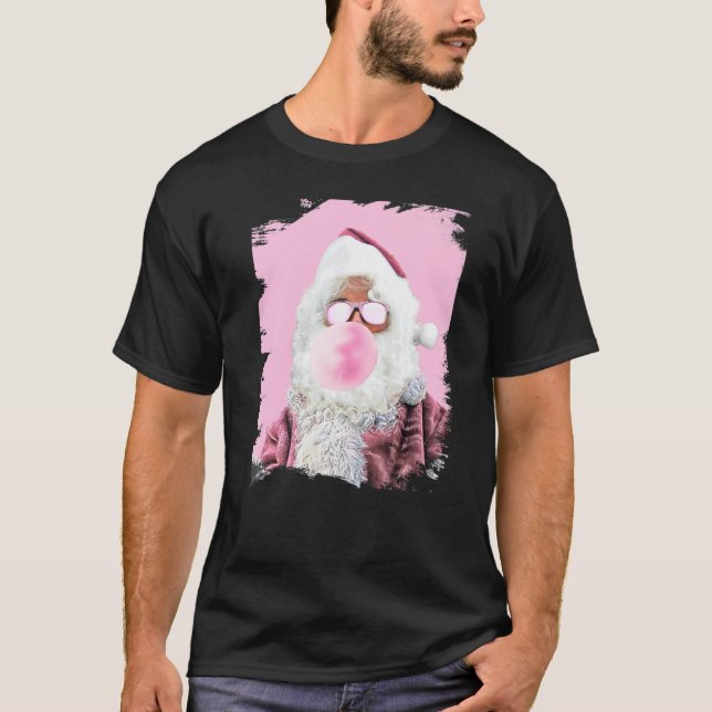 Camiseta Santa Chewing Pink Bubble Gum Christmas (Frente)