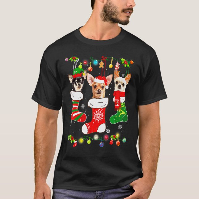 Camiseta Santa Chihuahua Puppy Christmas Lights Socks Xmas  (Frente)