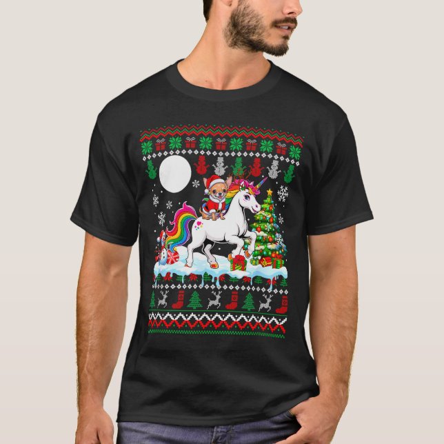 Camiseta Santa Chihuahua Riding Unicorn Sweater Christmas O (Frente)