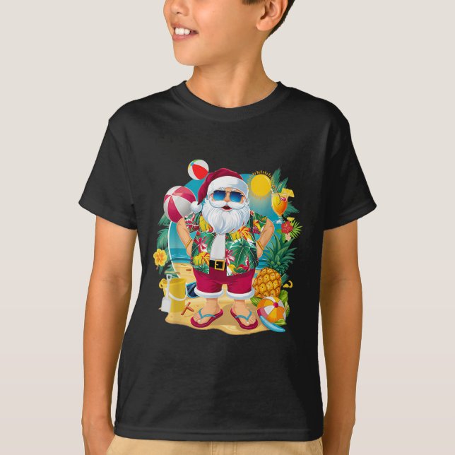 Camiseta Santa Christmas In July On Beach Hawaiian Summer V (Frente)