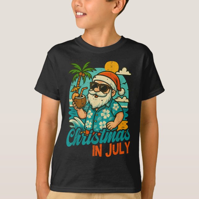 Camiseta Santa Christmas In July Palm Tree Xmas Summer Beac (Frente)