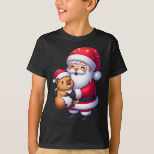 Camiseta Santa Claus Abraça Capybara Funny Matança de Natal