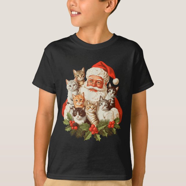 Camiseta Santa Claus And Kittens Cats Christmas  (Frente)