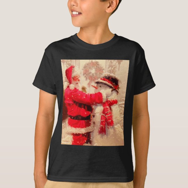 Camiseta Santa Claus And Snowman In Snowfall  (Frente)