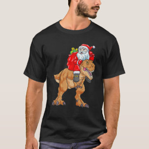 Camiseta Santa Claus Andando Dinossauro T Rex Christmas Boy