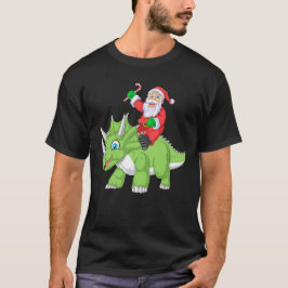Camiseta santa claus andando triceratops natal
