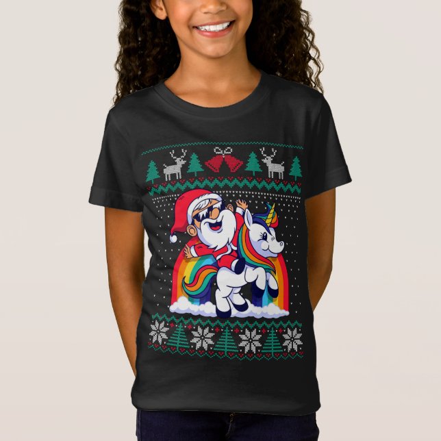 Camiseta Santa Claus Andando Unicorn Engraçado Natal Feio S (Frente)