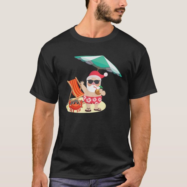Camiseta Santa Claus Beach Engraçado Verão Natal Em Julho T (Frente)