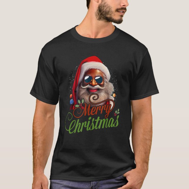 Camiseta Santa Claus Black Afro African American Feliz Chri (Frente)