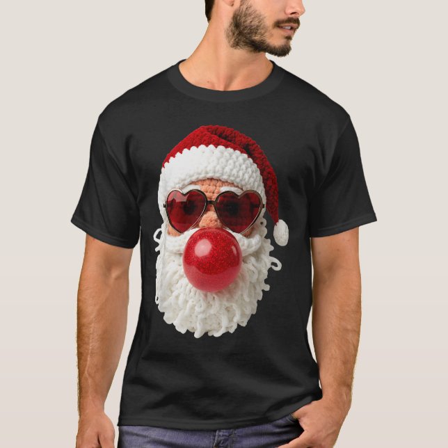 Camiseta Santa Claus Blowing Yarn Crochet Bubble Gum Heart  (Frente)
