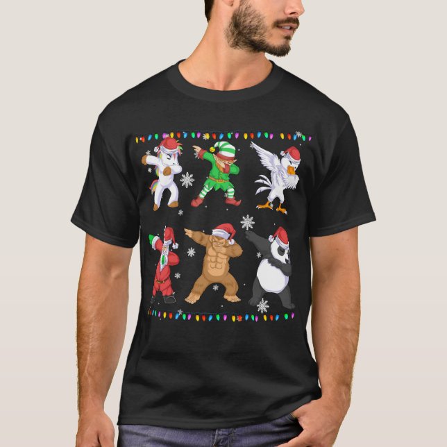 Camiseta santa claus e elf e amigos dabbing christmas (Frente)