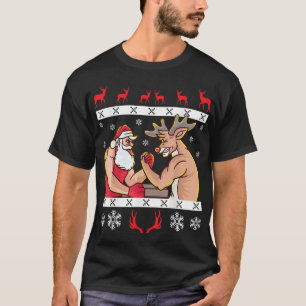 Camiseta Santa Claus e Reindeer Arm Luta Cristo Feia