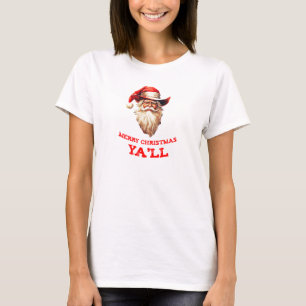 Camiseta SANTA CLAUS em um COWBOY HAT Feliz Natal que você