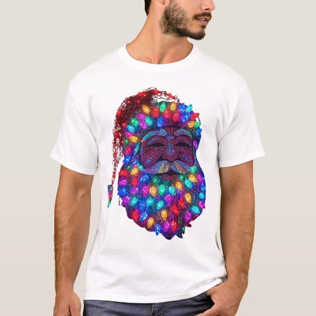 Camiseta Santa Claus Face Made From Christmas Tree Lights (Frente)