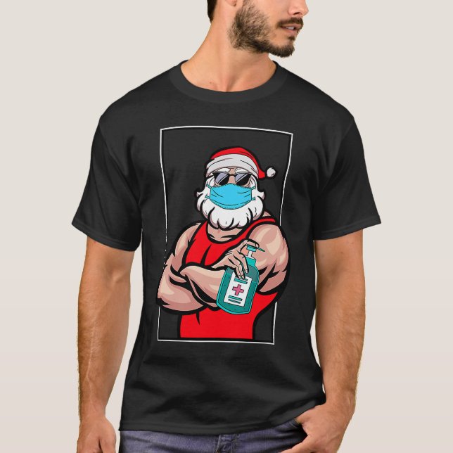 Camiseta Santa Claus Face Máscara Feliz Quarentena Natal 2 (Frente)