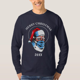 Camiseta Santa Claus Feliz Máscara de Natal Divertido